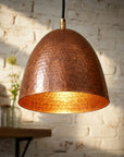 Set of 2 Handmade Hammered Copper Pendant Lights for Kitchen Island