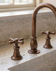 Aged Copper Widespread Bathroom Faucet with Cross Handles