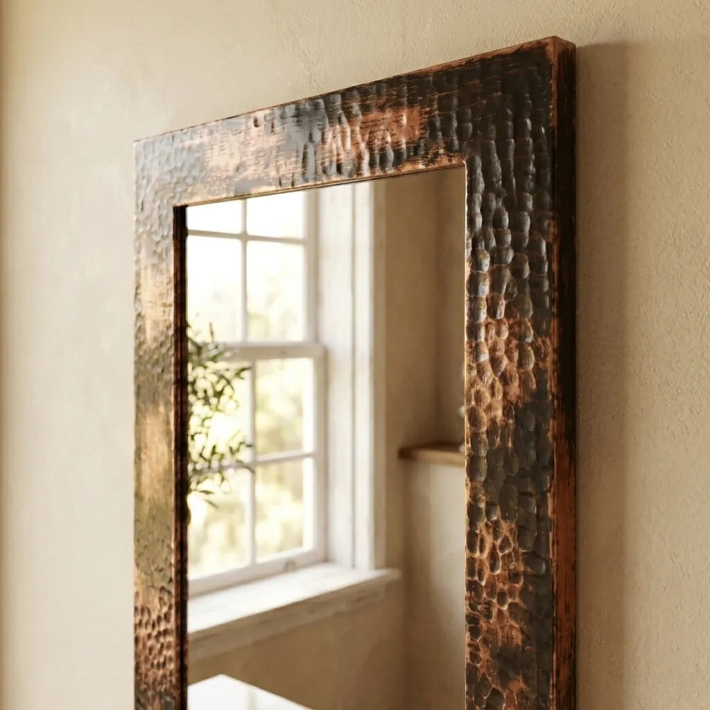 Aged Hammered Copper Bathroom Mirror – Rustic Vanity Decor