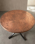 Round Hammered Copper Coffee Table with Curved Copper Base