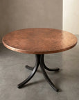 Round Hammered Copper Coffee Table with Curved Copper Base