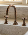 Rustic Copper Widespread Vanity Faucet with Cross Handles
