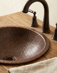 Hammered Copper Bathroom Sink Round Undermount Rustic Vanity Basin
