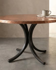 Round Hammered Copper Coffee Table with Curved Copper Base