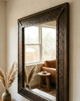 Rectangular Wall Mirror with Riveted Antique-Style Frame