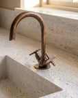 Rustic Aged Copper Vanity Faucet with Goose Neck Spout