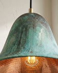 Handmade Oxidized Copper Pendant Light, Green Patina Dome Lamp