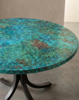 Verdigris Copper Coffee Table with Curved Artisan Base