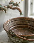Rustic Green Patina Copper Vessel Sink with Handles