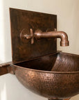 Rustic Copper Wall Mount Sink with Faucet and Patina Basin