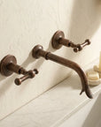 Handmade Patina Copper Wall Faucet with Dual Lever Handles