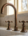 Rustic Copper Widespread Vanity Faucet with Cross Handles