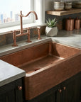Handmade Hammered Copper Farmhouse Apron Front Kitchen Sink