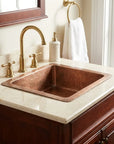 Hammered Copper Drop-In Bathroom Sink – Square Vanity Basin
