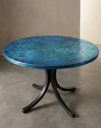 Blue Oxidized Copper Round Table with Curved Copper Base