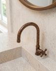Handmade Aged Copper Single Hole Bathroom Faucet with Cross Handle