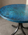 Blue Oxidized Copper Round Table with Curved Copper Base