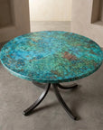 Verdigris Copper Coffee Table with Curved Artisan Base