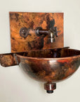 Wall Hung Copper Bathroom Sink with Faucet & Patina Finish