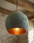 Verdigris Copper Dome Pendant Light – Handmade Rustic Hanging Lamp