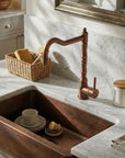 Aged Copper Kitchen Faucet with High Arc Swivel Spout