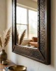 Rectangular Wall Mirror with Riveted Antique-Style Frame