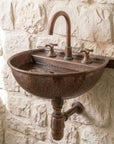 Aged Copper Wall Mount Sink with Faucet & Bottle Trap