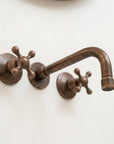 Aged Copper Wall Faucet with Vintage Cross Handles