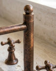 Vintage Copper 3-Hole Basin Faucet with Cross Handles