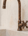 Handmade Aged Copper Single Hole Bathroom Faucet with Cross Handle