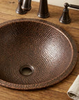 Hammered Copper Bathroom Sink Round Undermount Rustic Vanity Basin