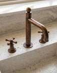 Vintage Copper 3-Hole Basin Faucet with Cross Handles