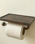 Vintage Copper Toilet Paper Holder with Phone Shelf