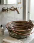 Rustic Green Patina Copper Vessel Sink with Handles