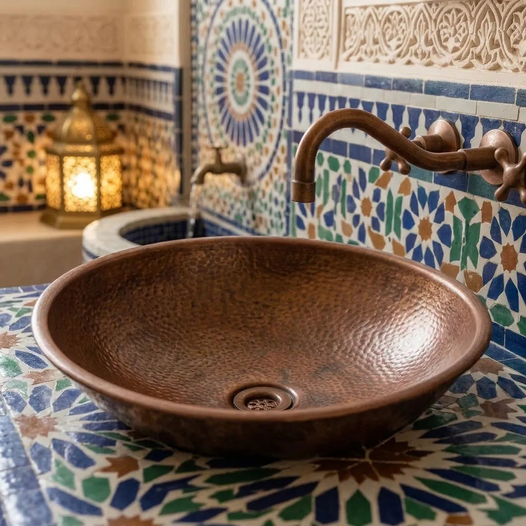 Rustic Hammered Copper Vessel Sink – Round Vanity Bowl
