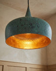 Handmade Verdigris Copper Pendant Light – Oxidized Dome Ceiling Lamp