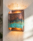 Hand Hammered Copper Wall Sconce with Verdigris Patina