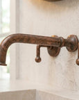 Handmade Aged Copper Wall Mount Bathroom Faucet with Lever Handles