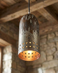 Verdigris Copper Cylinder Pendant Light – Handmade Rustic Hanging Lamp