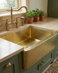 Handmade Hammered Brass Farmhouse Kitchen Sink with Apron Front