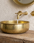 Round Hammered Brass Vessel Sink for Bathroom Vanity