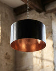 Black Hammered Drum Pendant Light – Rustic Copper Interior Ceiling Lamp