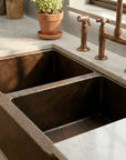Hammered Copper Double Bowl Farmhouse Apron Kitchen Sink