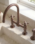 Handmade Aged Copper Bridge Kitchen Faucet with Side Sprayer