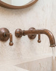 Handmade Aged Copper Wall Mount Bathroom Faucet with Lever Handles