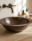 Copper Bathroom Sink Hammered Drop-In Basin – Round Vanity Sink