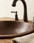 Hammered Copper Bathroom Sink Round Undermount Rustic Vanity Basin