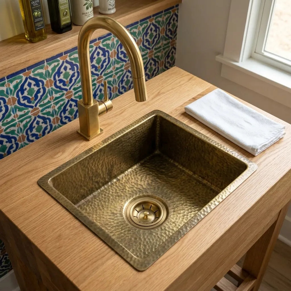 Hammered Antique Brass Prep Sink for Luxury Kitchen Countertops