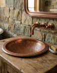 Handmade Hammered Copper Drop-In Bathroom Sink Basin