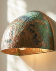 Handmade Green Patina Copper Wall Sconce – Hammered Half Dome Light